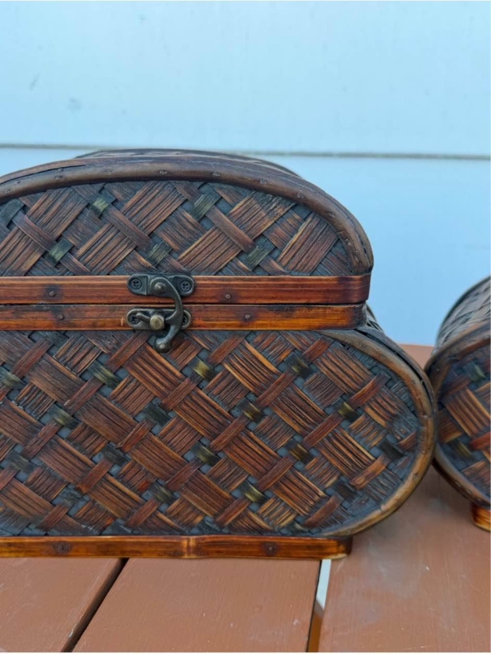 Two Woven Rattan Wood Storage Boxes - Picture 1 of 9